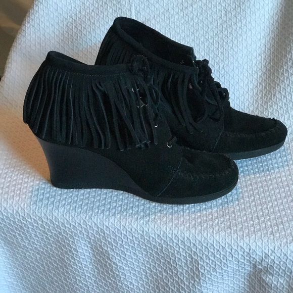 Minnetonka Shoes - Minnetonka Moccosains Fringed Wedges-FINAL PRICE